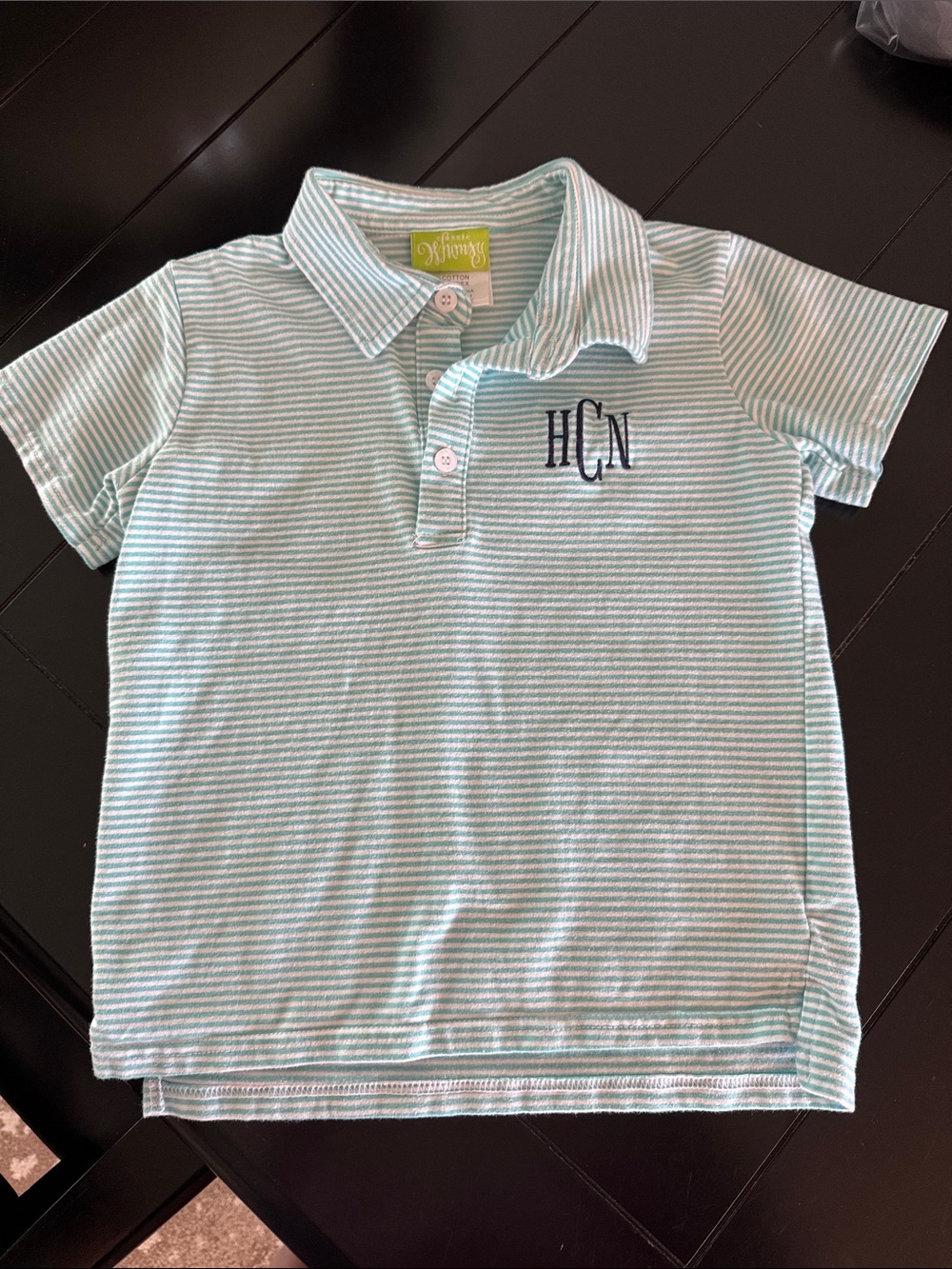Monogrammed Light Aqua & White Striped Polo Shirt